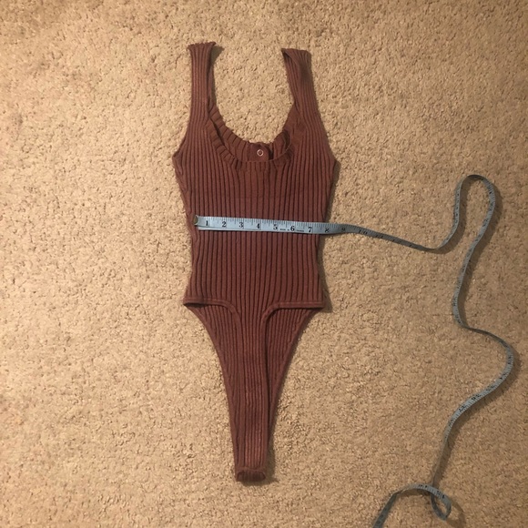 Mocha stretchy ribbed knit thong bodysuit - Picture 8 of 11